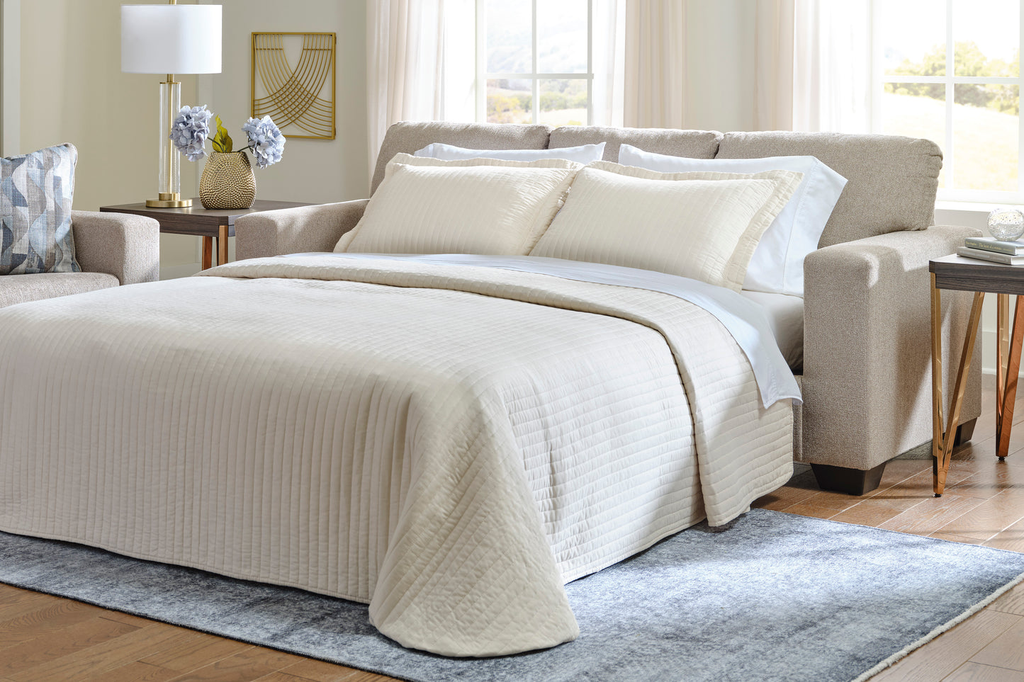 Deltona queen sleeper with open bed parchment