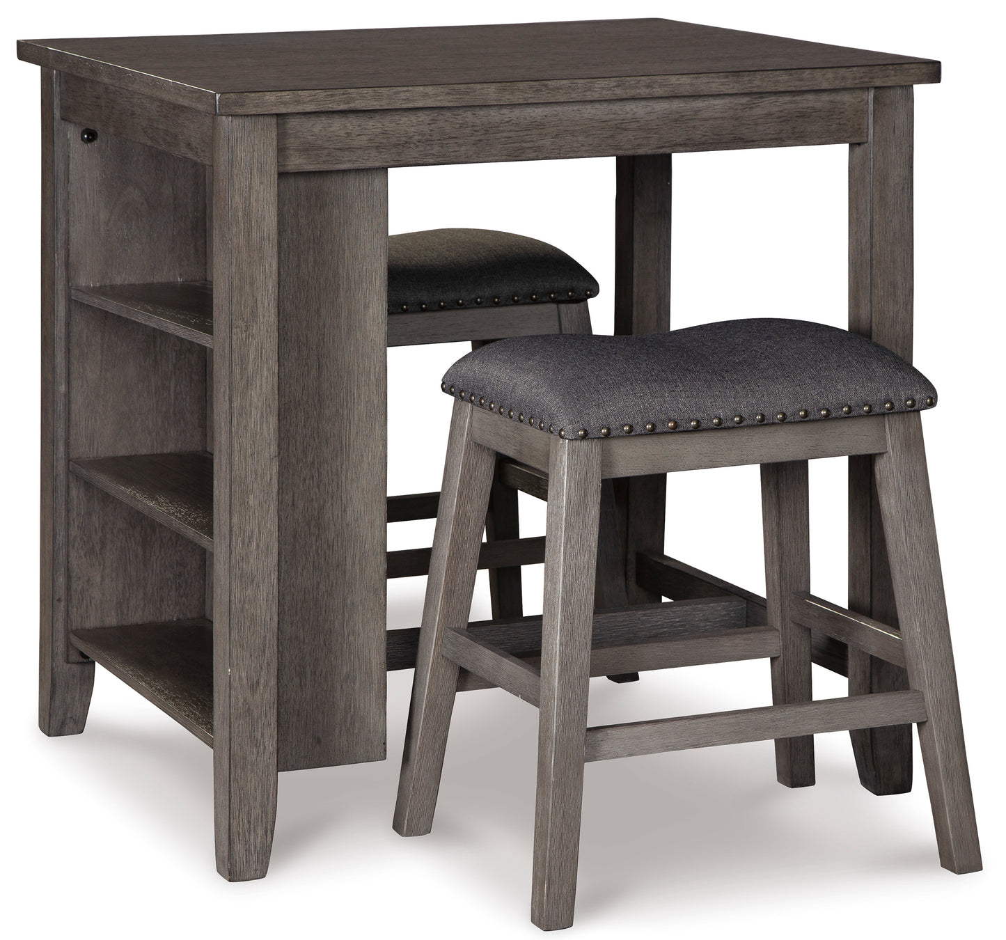 Caitbrook counter height table with storage and two stools