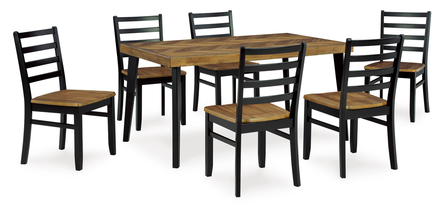 Blondon rectangle dining room table with six chairs