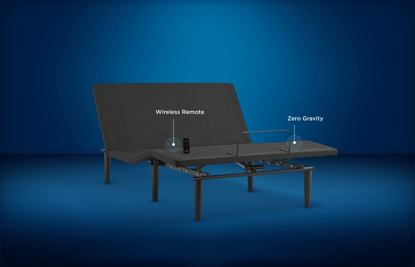 Ease power base. Features include head and foot adjustment, zero gravity. Comes with remote control.
