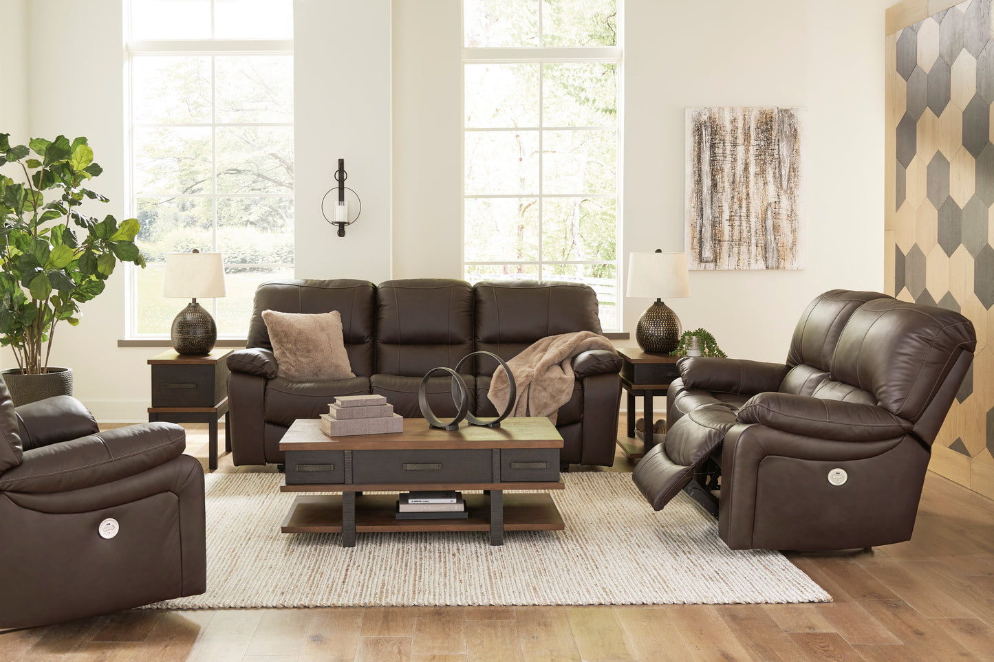 Leesworth living room collection dark brown color